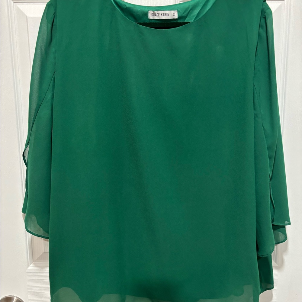Grace Karin Emerald Green Chiffon Blouse